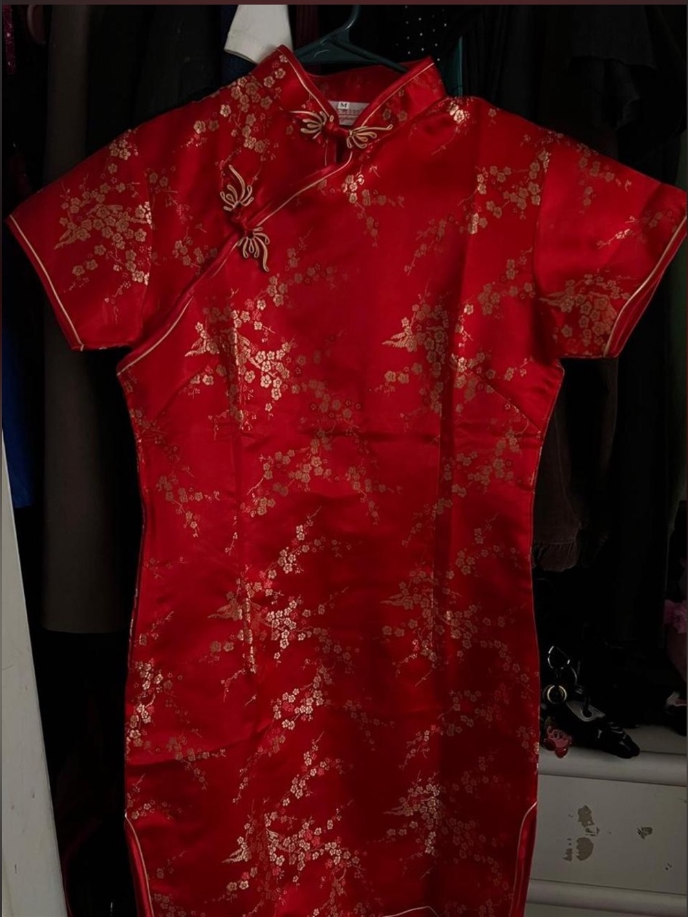 Women's Red Chinese Silk-Style Short Sleeve Qipao/Cheongsam Dress